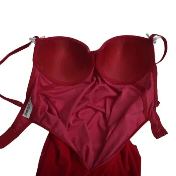 Vintage Frederick's of  Hollywood Hot Pink Corset Velour Garter Teddy Medium - Picture 8 of 9